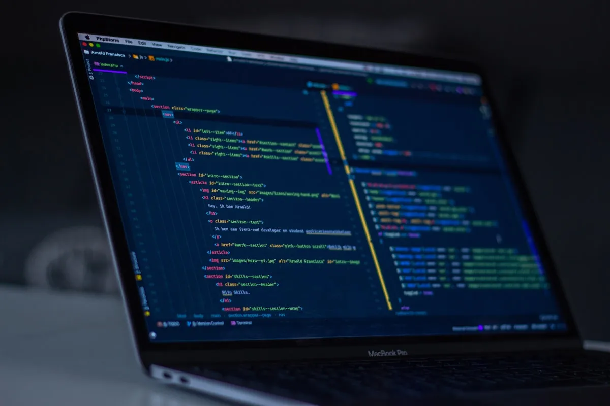Code editor on a developer’s screen showing software development workflow