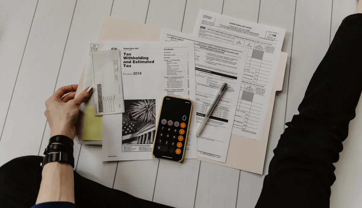 Financial documents and calculator representing software pricing comparison